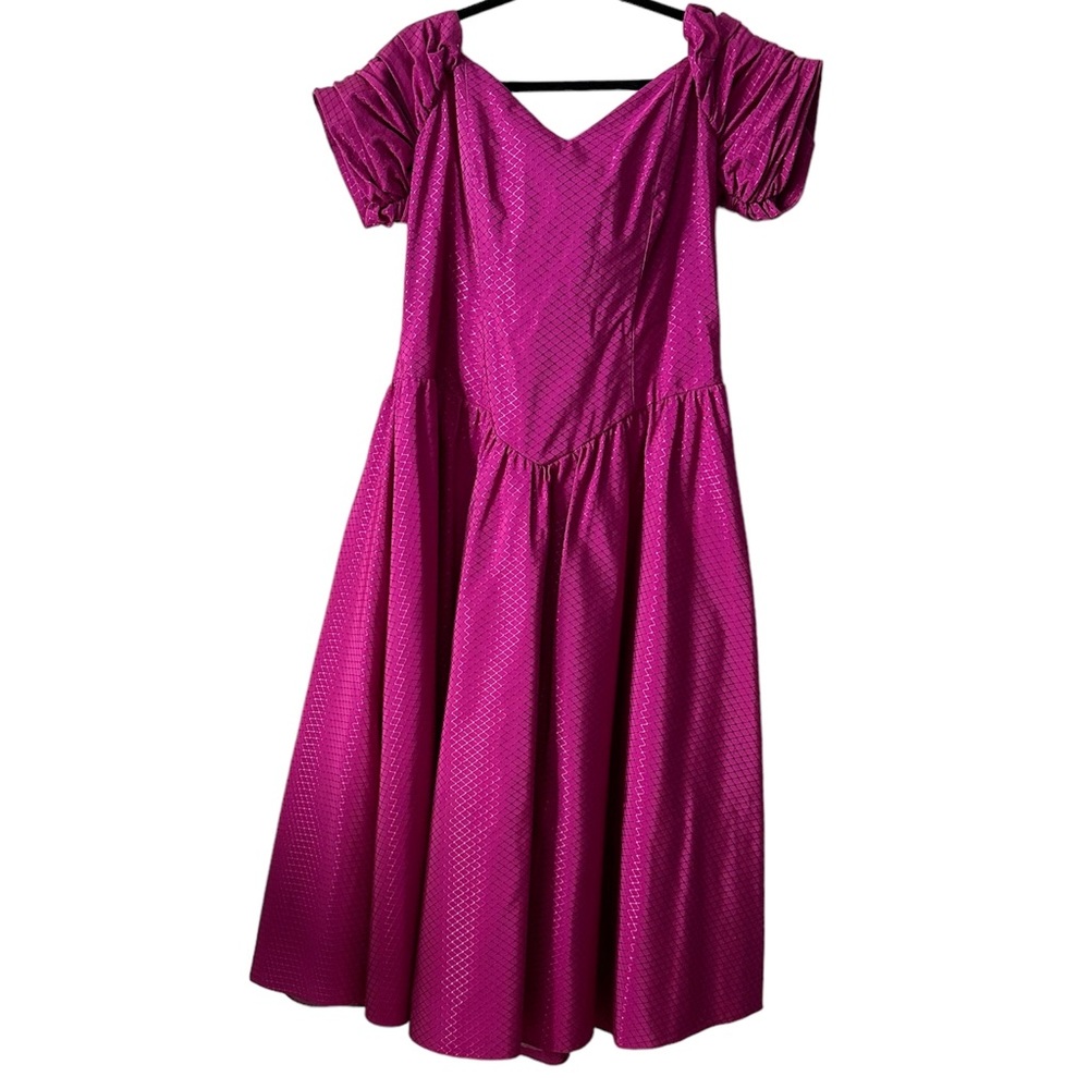 Vintage 90s Womens Sweetheart Neck Ruch Sleeves Pink Purple Formal Long Dress 14